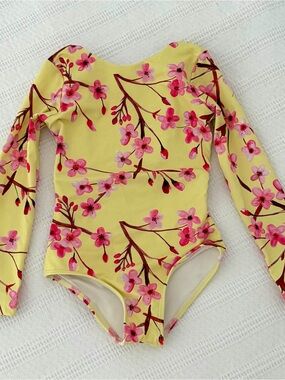 Pepita & Me - Girls Yellow Floral Long-Sleeve One-Piece Swimsuit